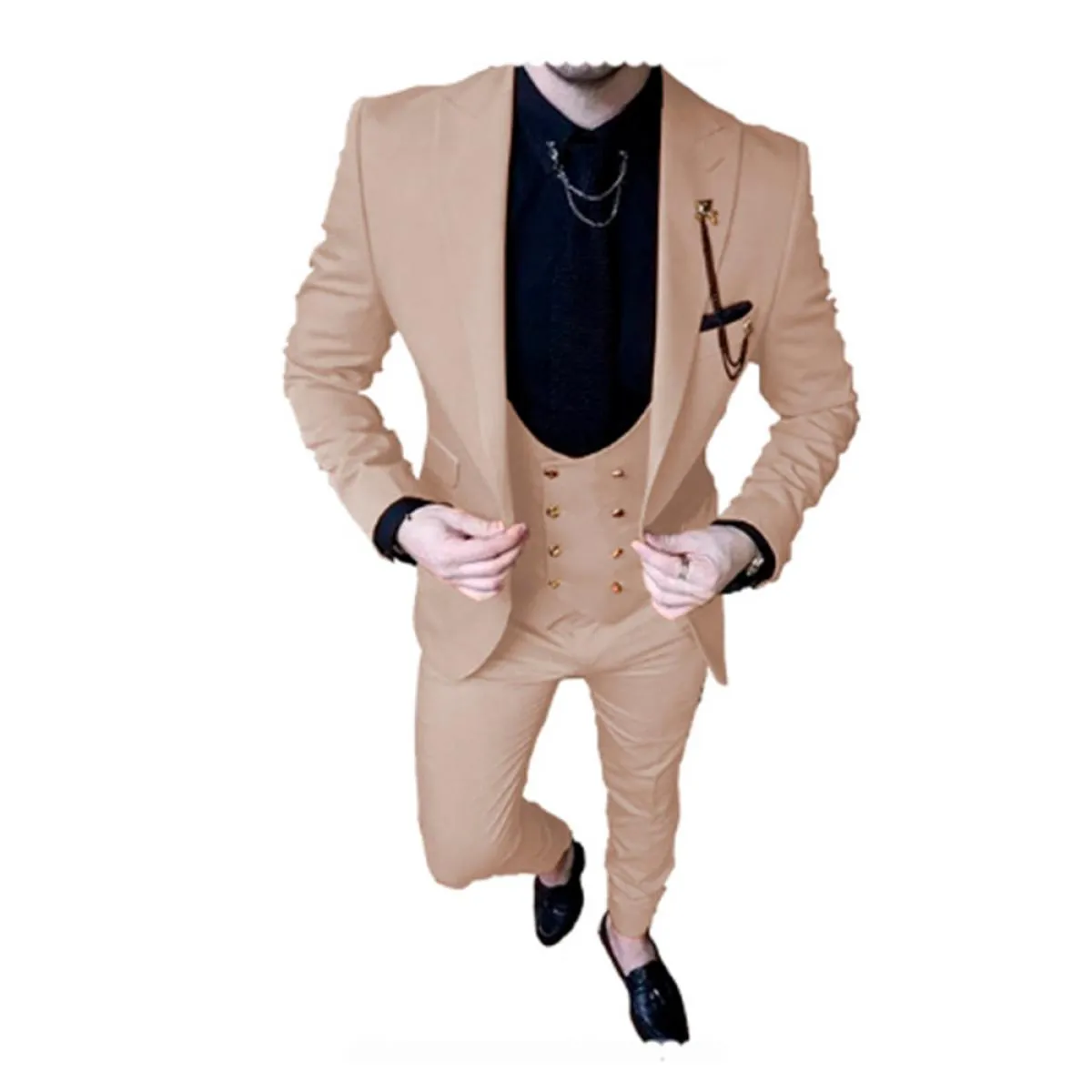 2022 Abito per uomo Matrimonio Slim Fit 3 pezzi Casual Smoking da ballo Sposo Doppio petto Abito da uomo d'affari (giacca + gile