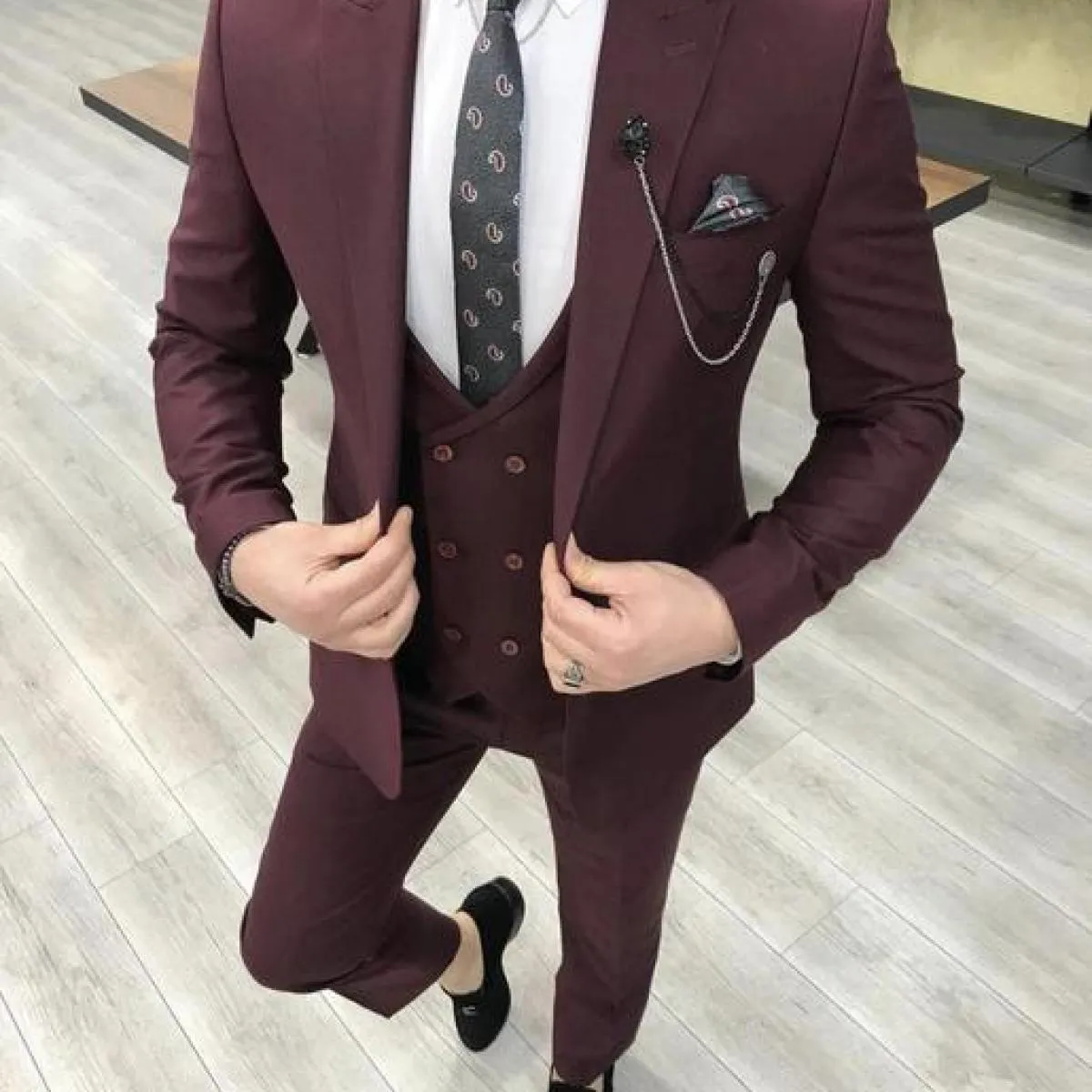 2022nuovo arrivo 3 pezzi abiti da uomo slim fit con visiera risvolto one button smoking da sposa prom best man blazer (giacca +