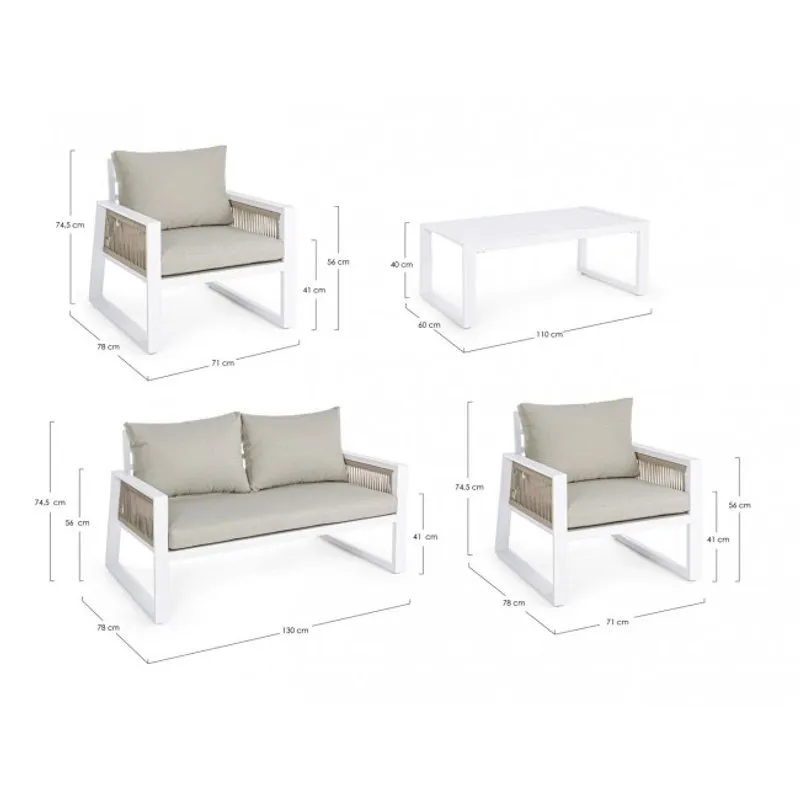 Bizzotto outdoor Set 4 salotto con cuscino Captiva bianco lh30