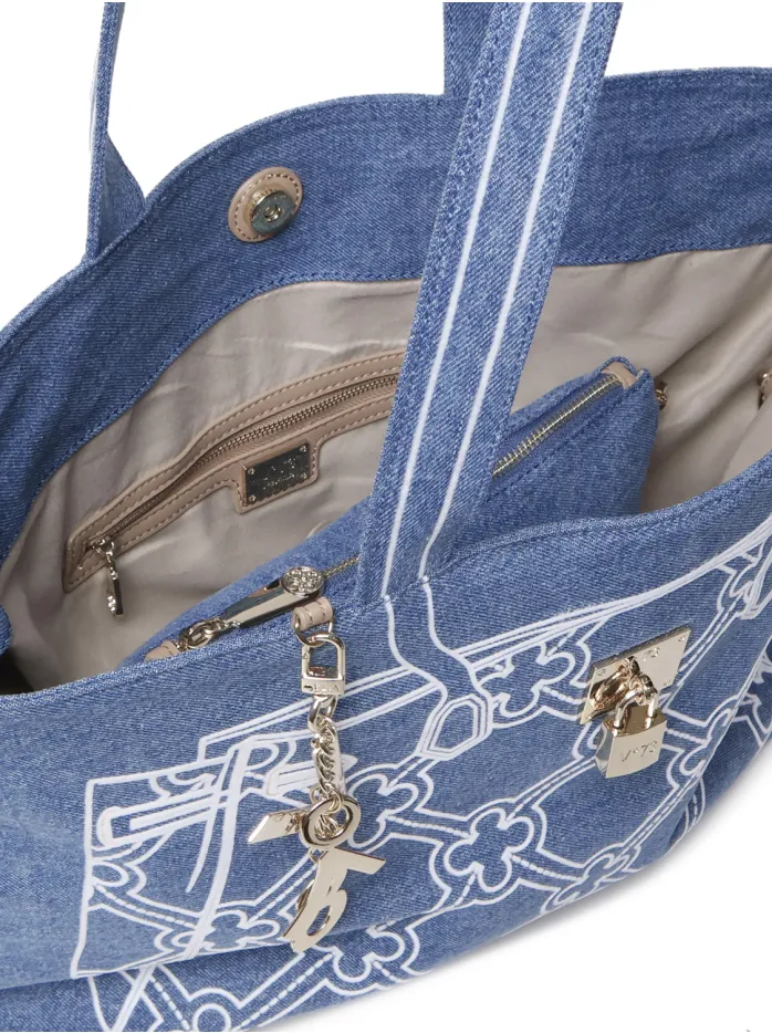 BORSA A TRACOLLA IN DENIM CON RICAMO