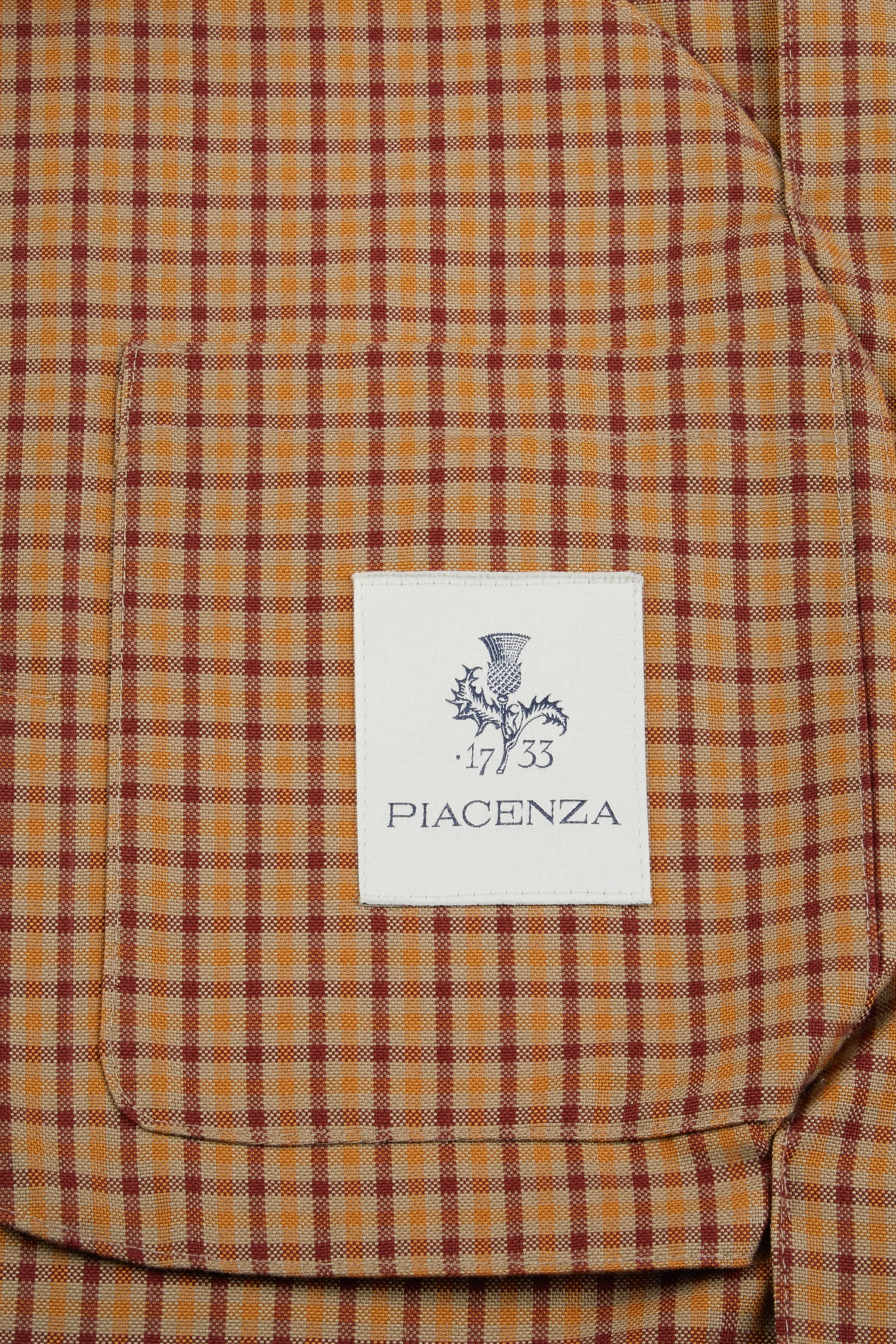 Giacca camicia micro check cammello e bordeaux