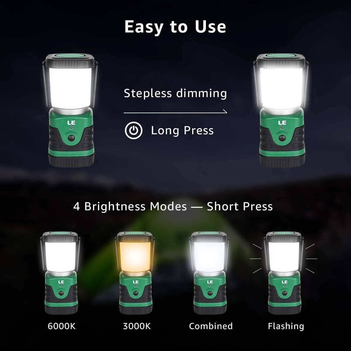 LE Lampada LED da Campeggio Ricaricabile USB, Lanterna da Campeggio Portatile Impermeabile, 4 Modalità Dimmerabili, LED Luce Est