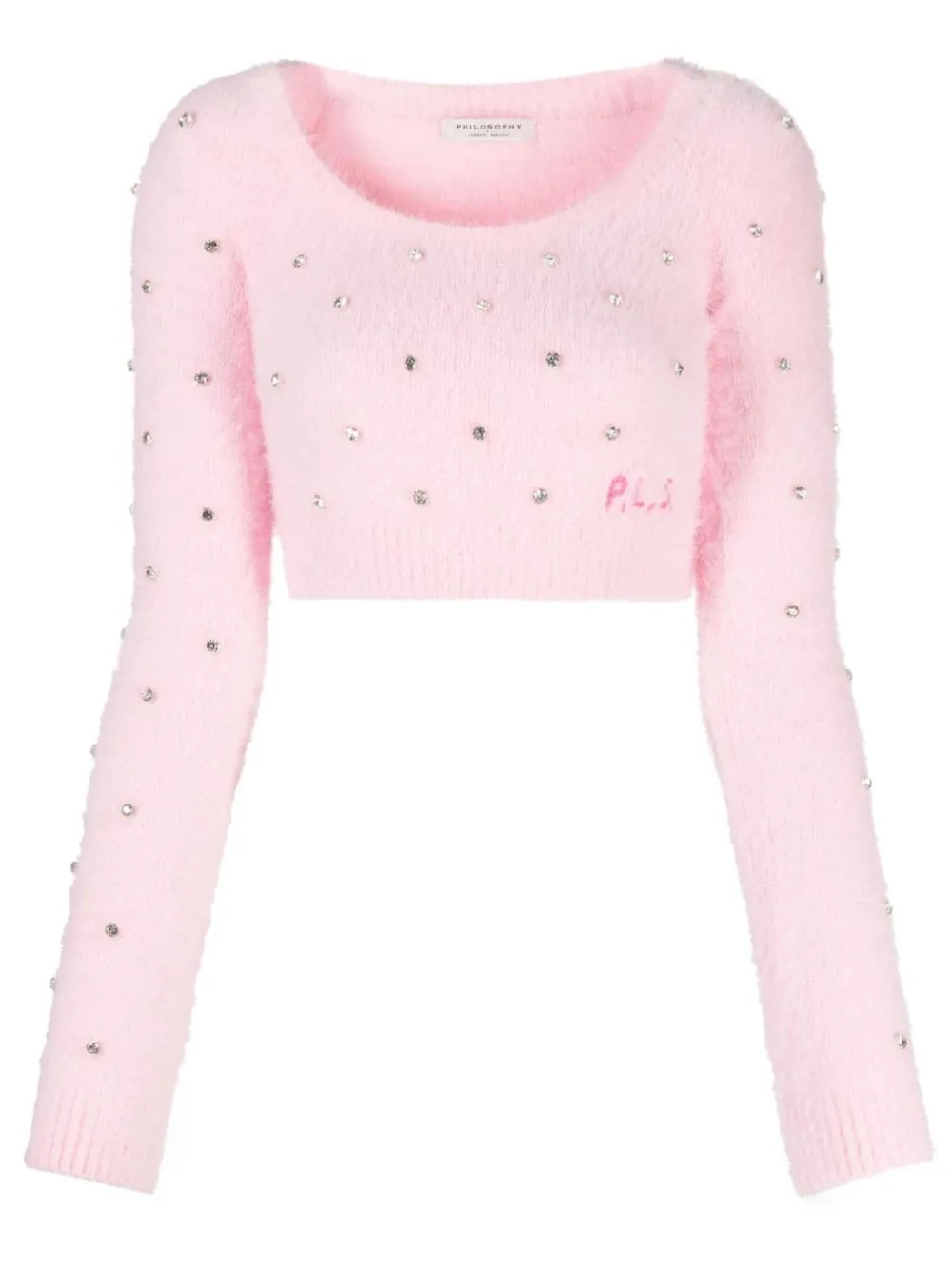 Maglione crop con decorazione di cristalli in rosa - donna