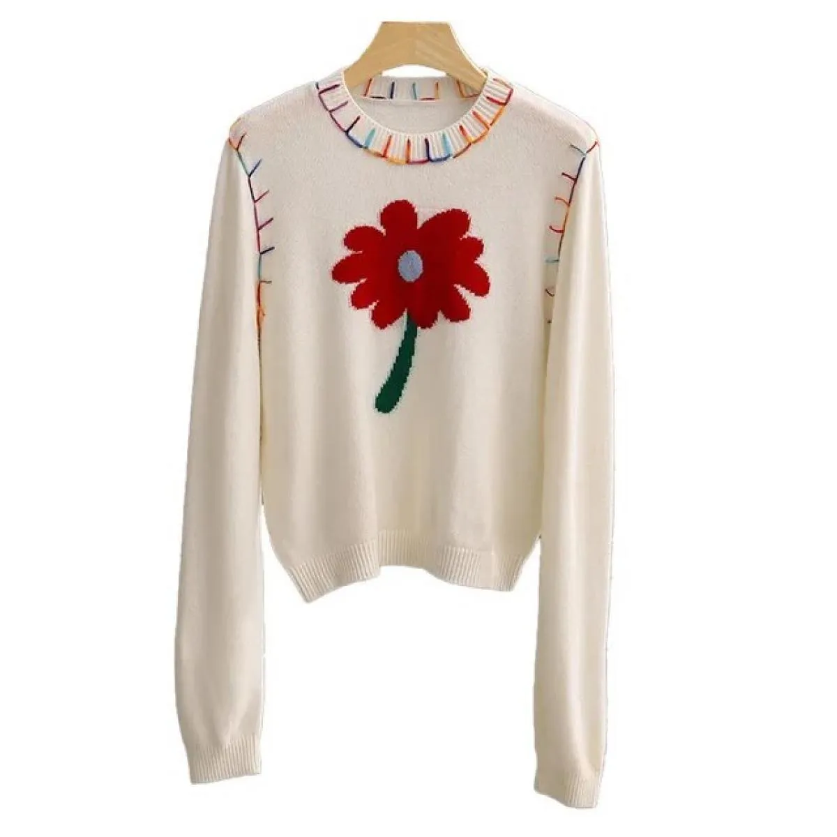 Maglione Sense con design a contrasto di colore Donna 2023 Nuovi fiori Top maglione da indossare all'esterno allentato e delicat