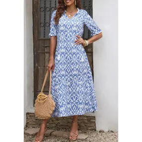 Maxi abito con stampa geometrica, azzurro