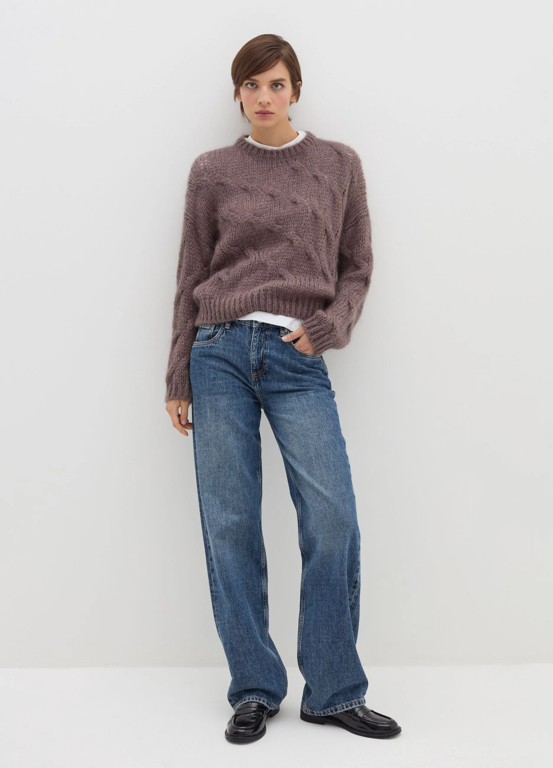 Pullover oversize a treccia