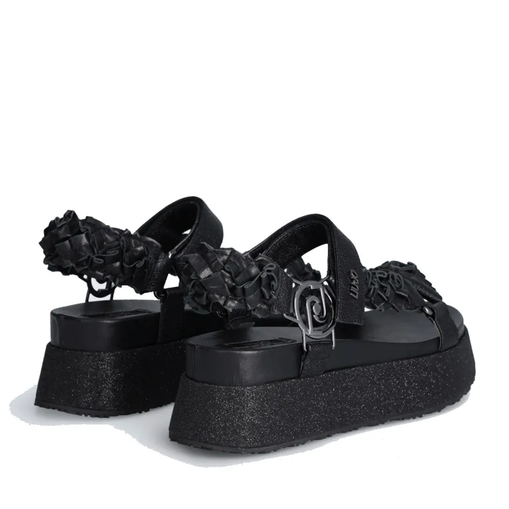 Sandali Platform LIU JO Frida 28 con Fascette Effetto Crackle Nero