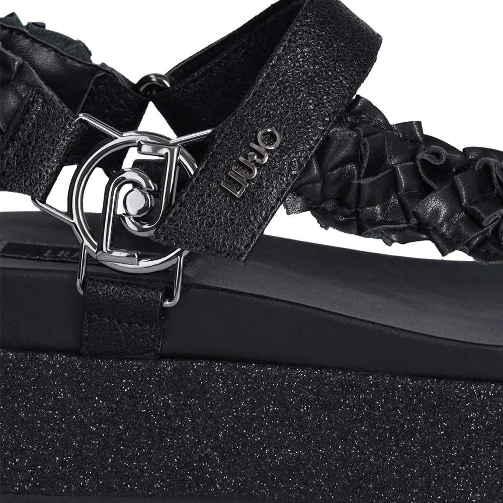 Sandali Platform LIU JO Frida 28 con Fascette Effetto Crackle Nero