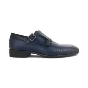 Scarpe doppia fibbia in pelle forata blu