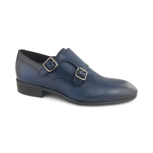 Scarpe doppia fibbia in pelle forata blu