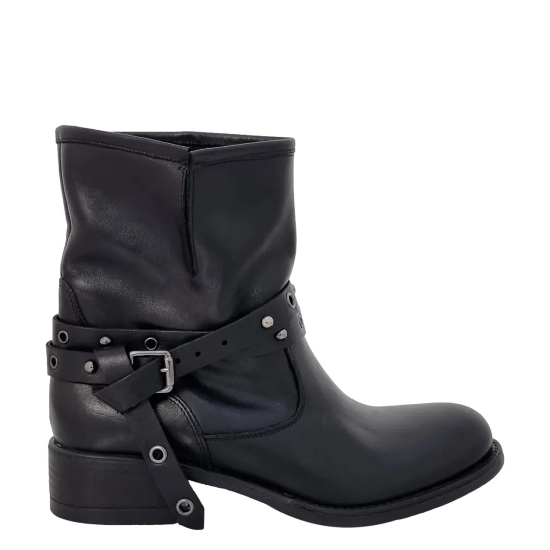 Stivaletti biker con cavigliera estraibile in pelle nero F/W