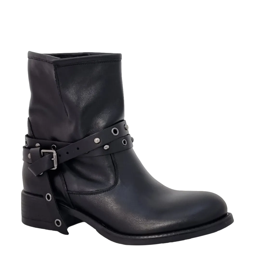 Stivaletti biker con cavigliera estraibile in pelle nero F/W