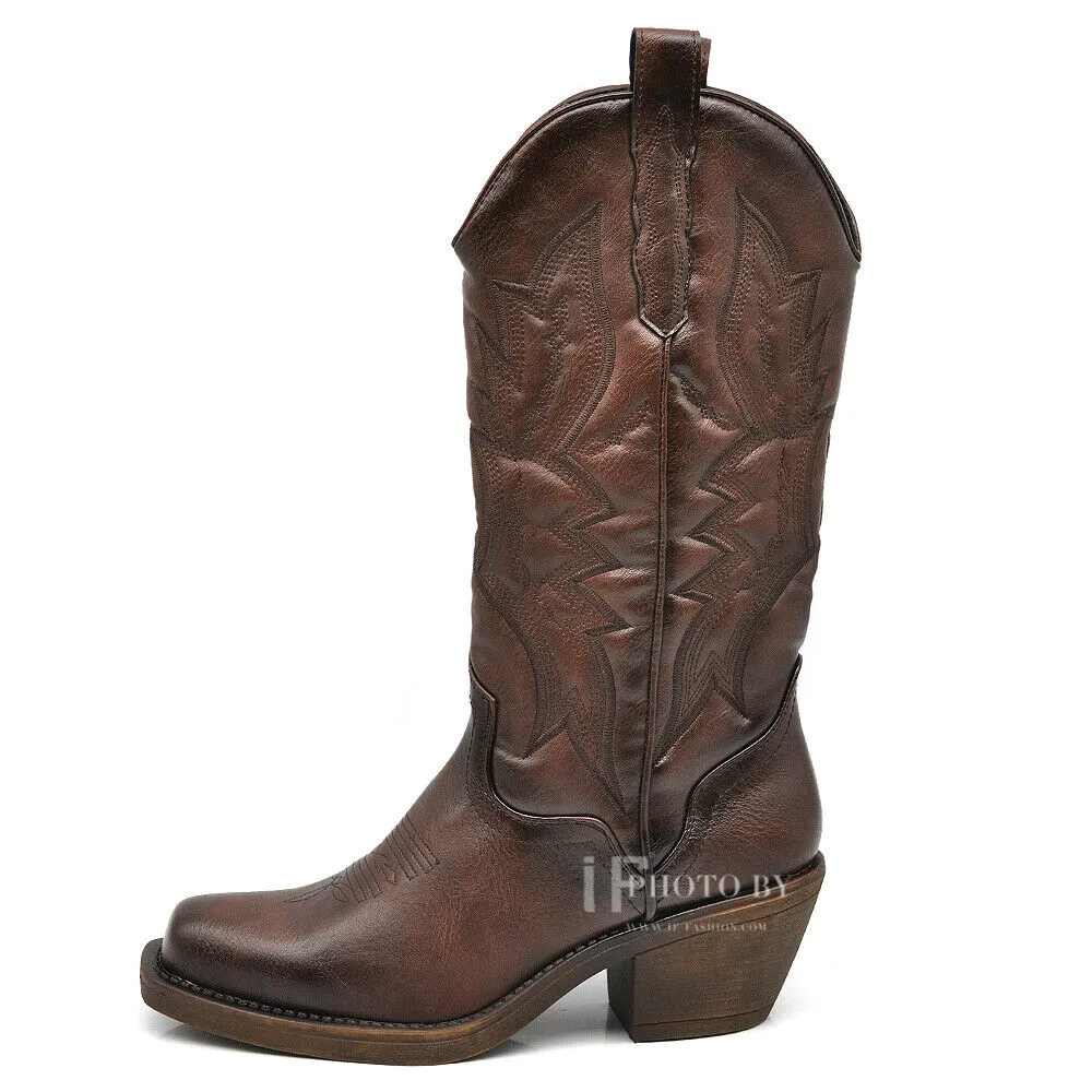 Stivali Stivaletti Da Donna Texani Cowboy Cowgirl Punta Quadrata Etnici YG886