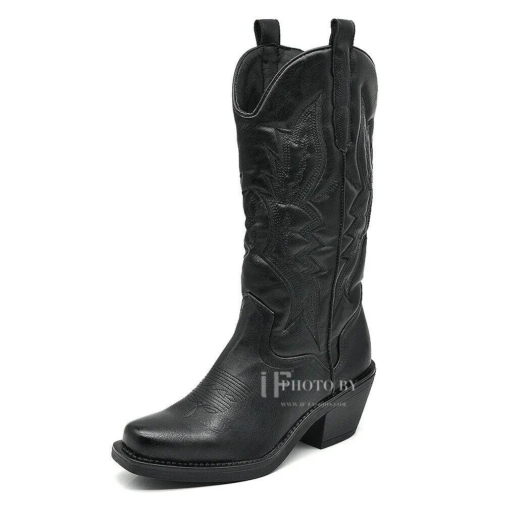 Stivali Stivaletti Da Donna Texani Cowboy Cowgirl Punta Quadrata Etnici YG886