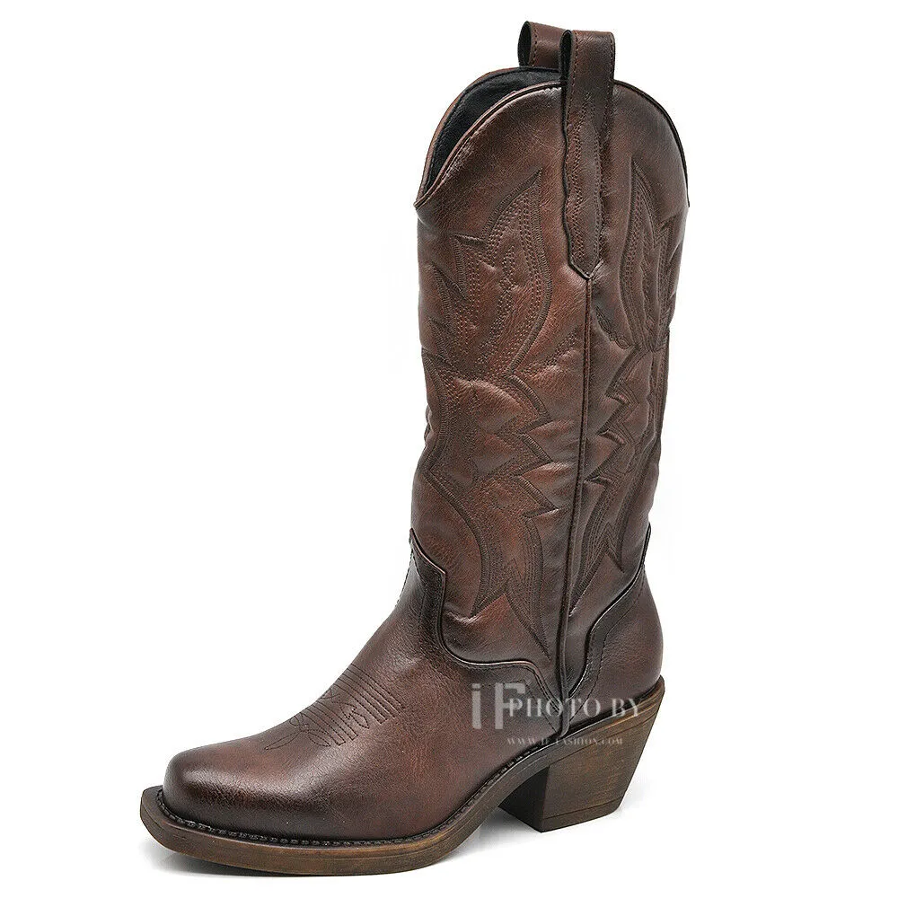 Stivali Stivaletti Da Donna Texani Cowboy Cowgirl Punta Quadrata Etnici YG886